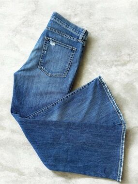 Nili Lotan Celia Flare Leg Japanese Stretch Denim Jean Size 29 Distressed Repair